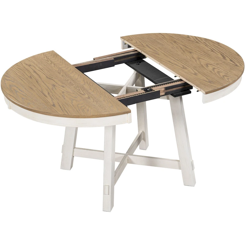 5-Piece Wooden Dining Table Set with Extendable Round Table & 4 Chairs