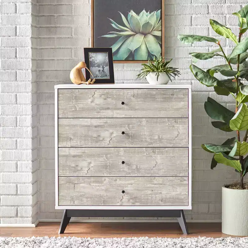 4 Drawer Chest White/Weathered Gray: Space-Saving Vertical Storage