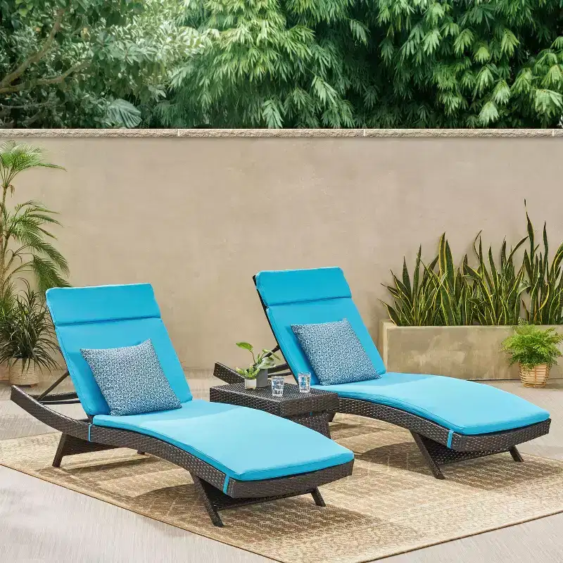 GDFStudio Olivia Multibrown 3 Piece Armless Chaise Lounge Chat Set with Cushions