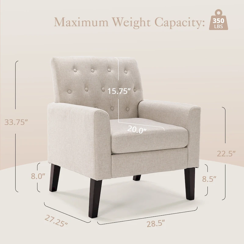 LUE BONA Linen and Walnut Legs Mid Century Modern Button Tufted Accent Chair (Set of 2) - 33.86 H X 27.95 W X 29.53 D