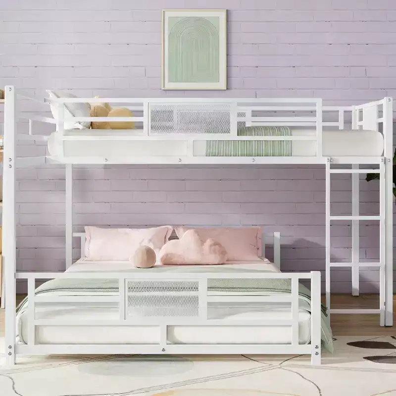 Luxystar Modern Twin over Full L-shaped Metal Bunk Bed