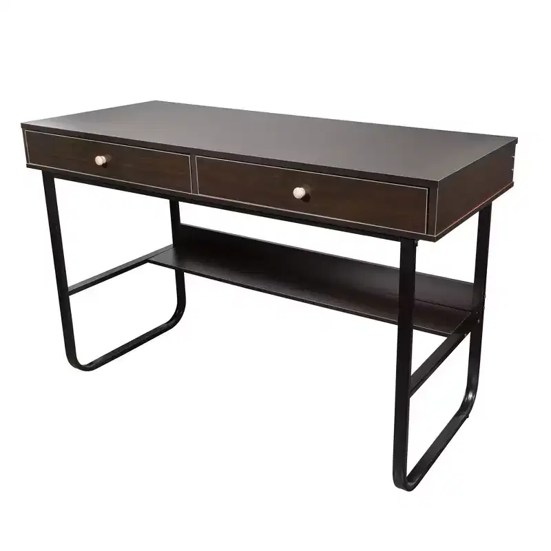 Simple Wooden Writing Computer Study Desk with Drawers for Home Office, Brown, 47