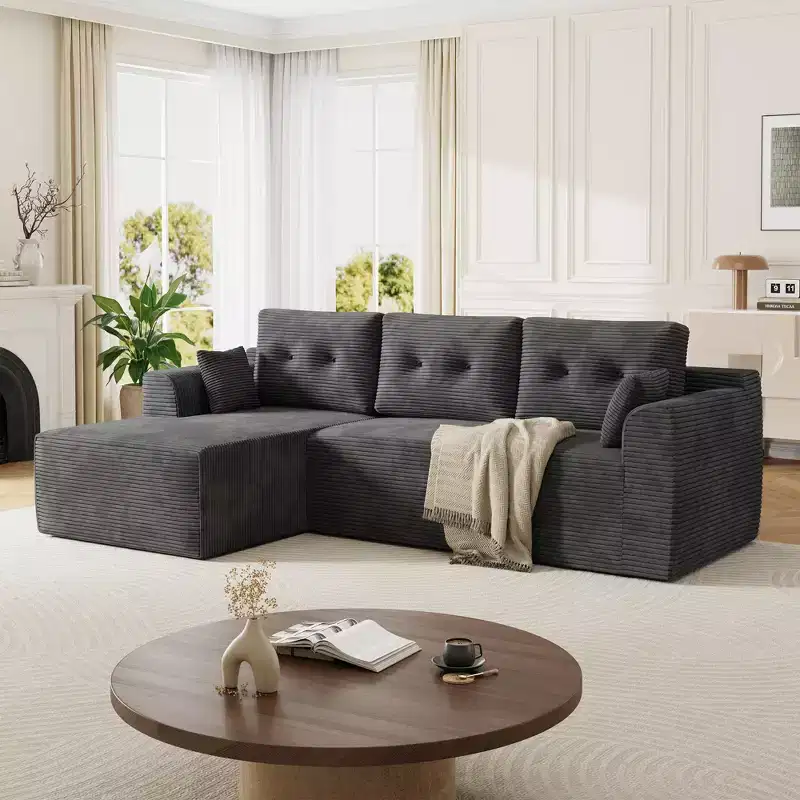 Dark Gray Modular Sectional Sofa  L-Shape with Deep Seat & Oversized Chaise, No Assembly, Plush Upholstered for Living Room