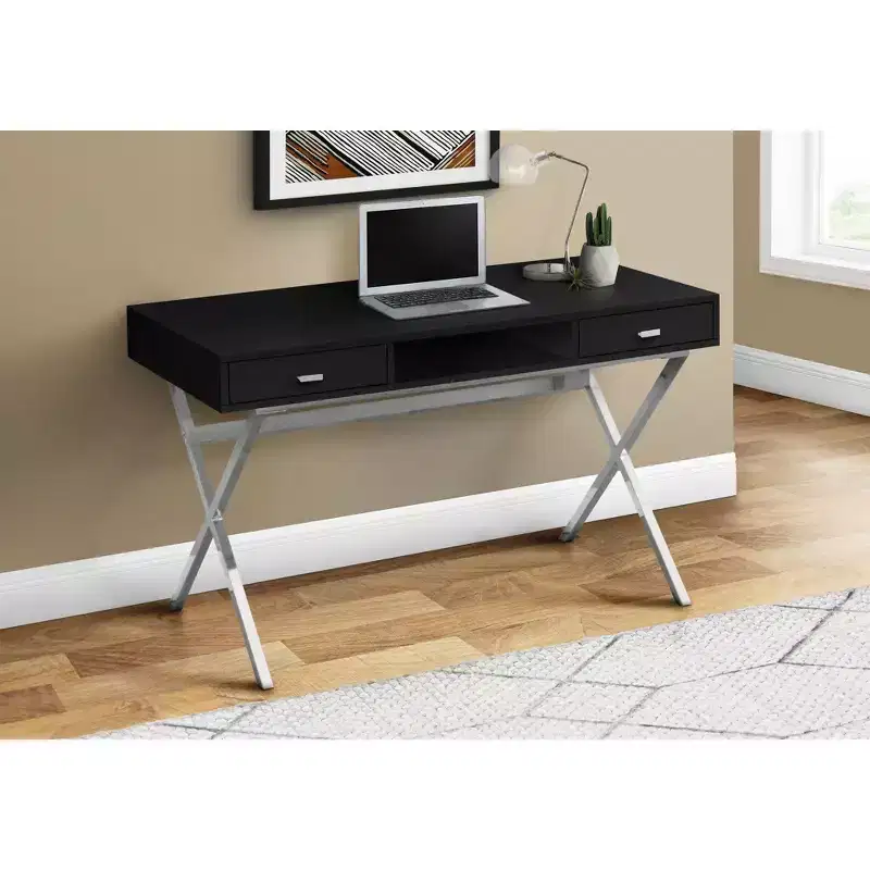 Laptop Table with Drawers and Open Shelf Computer Writing Desk Metal Sturdy Legs 48