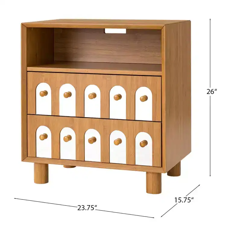 Mid-Century Nightstand with Charging Station & 2 Drawers