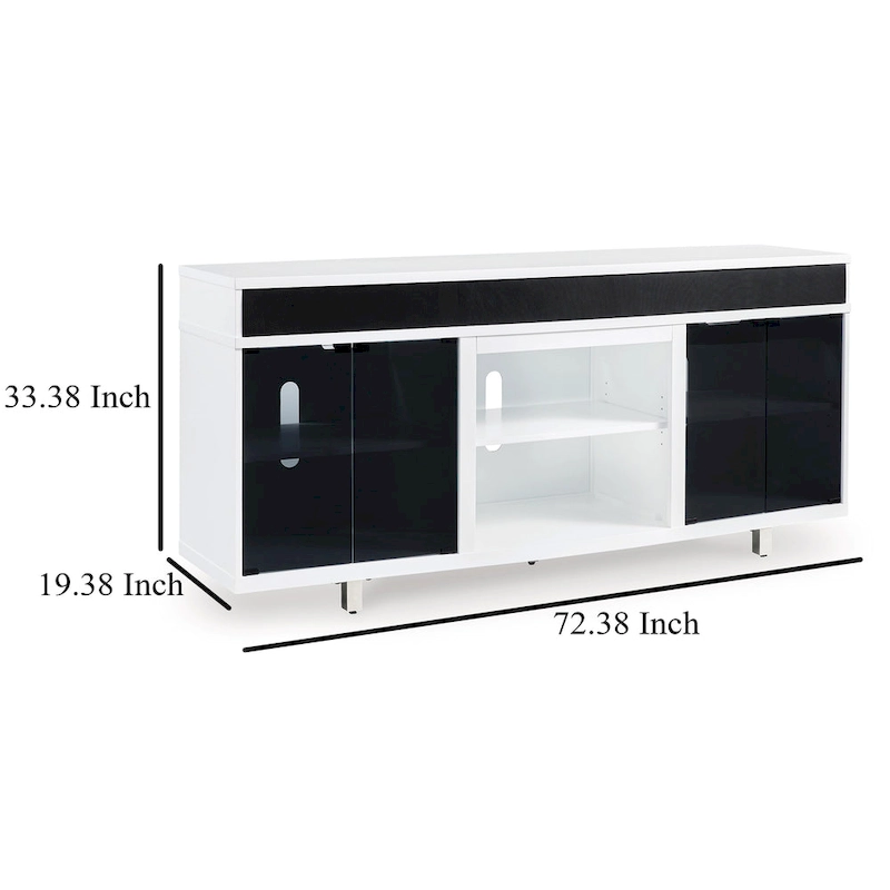 Ardon TV Media Console, Open Fireplace Area, White Black Wood, 72 Inch