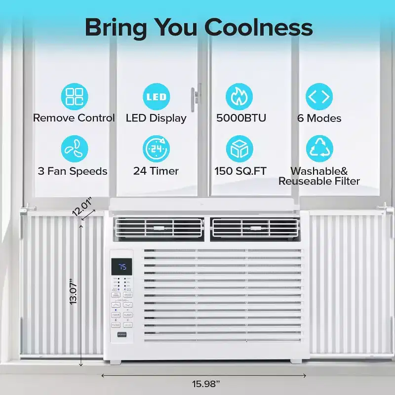 ZAFRO 5,000 BTU Small Window Air Conditioner Cool up to 150 Sq. Ft. with Ultra-Quiet, Compact-size, Washable Filter, Remote Control