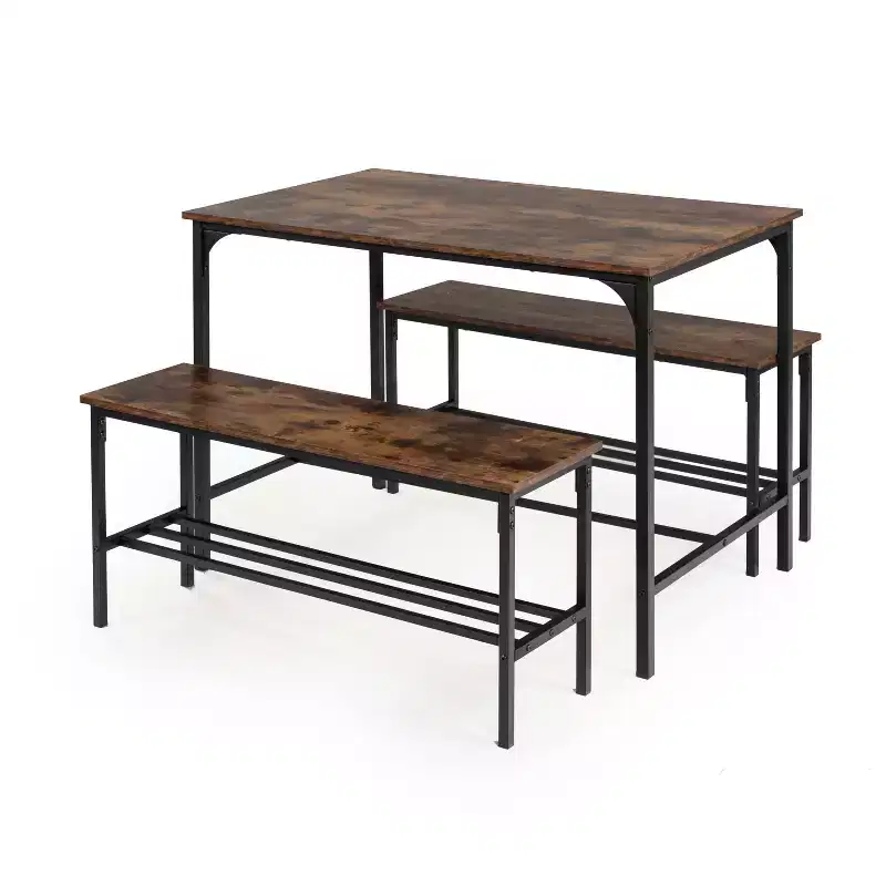 Homy Casa 3-Piece Small Space Dining Table Set with Metal Frame, Engineered Wood Top, Brown