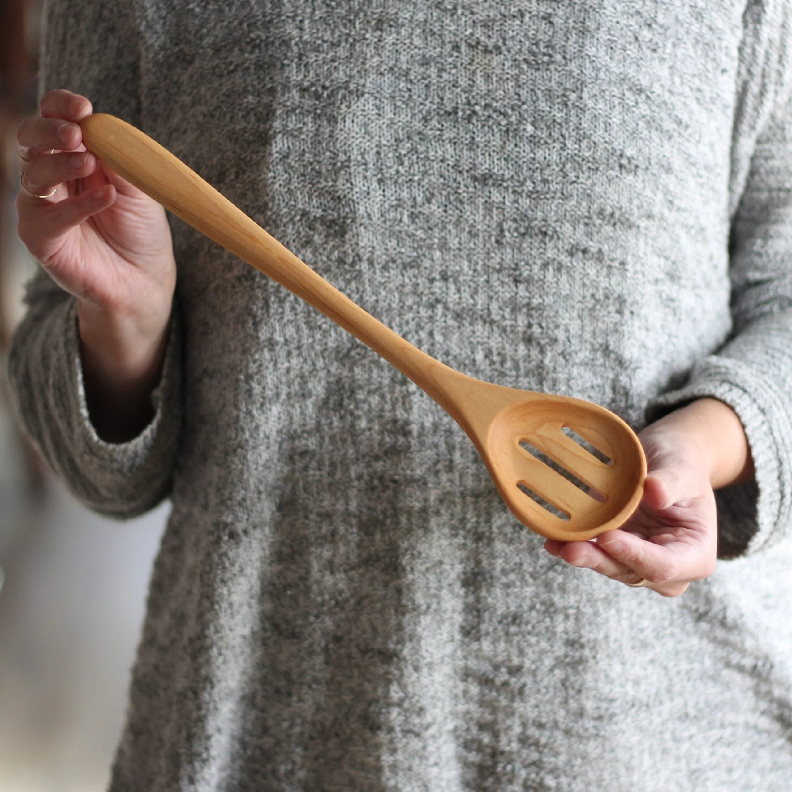 Handmade Wooden Round Spoon with Holes or Slots