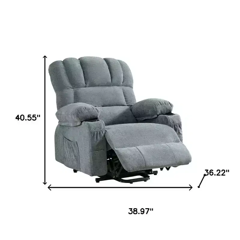 HomeRoots 39 Blue Faux Leather Leather Heated Massage Lift Assist Recliner With USB