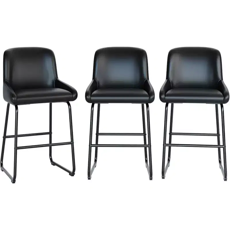 Acekool Counter Height Bar Stools Set of 3, PU Leather Kitchen Island Bar Chairs with Footrest