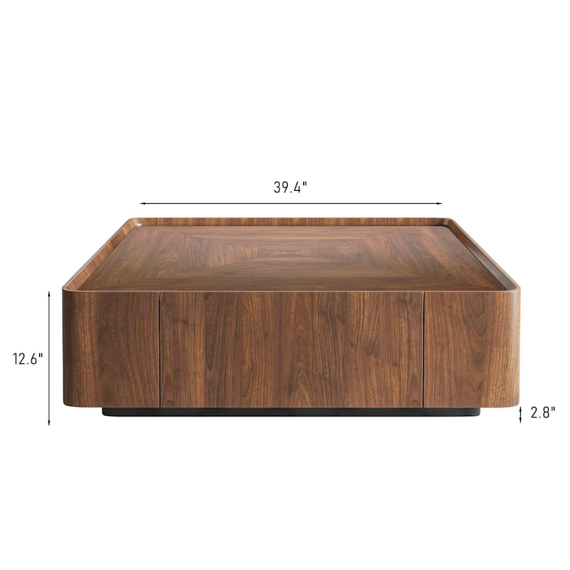 Mid-Century Modern Suqare Wood Finish Coffee Table with Drawers