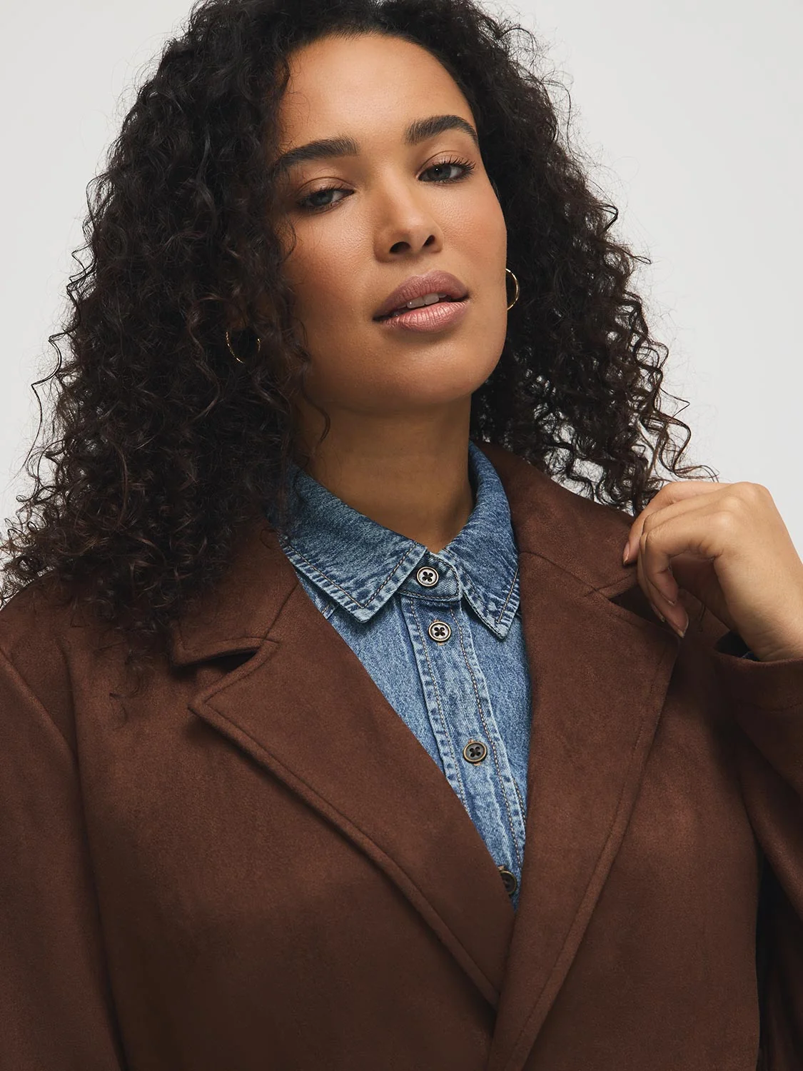 Faux Suede Mid-Length Coat