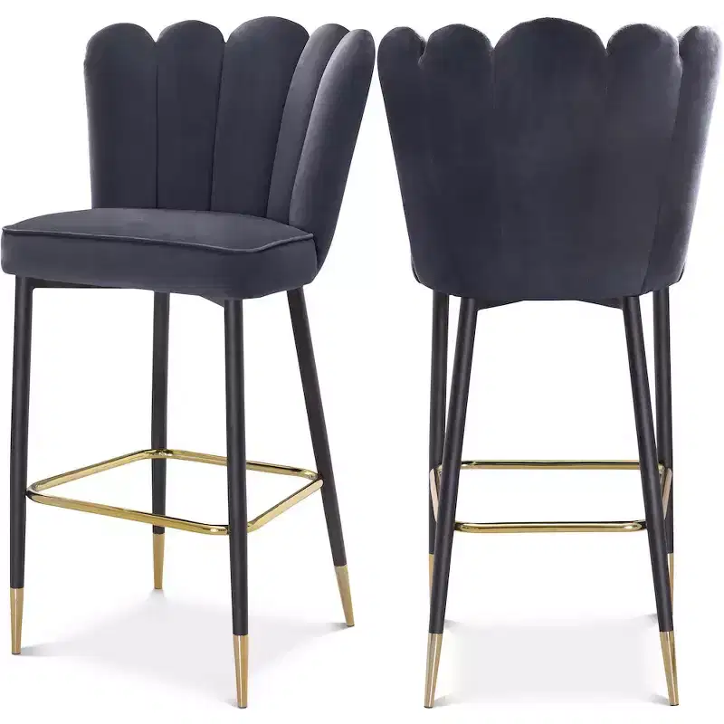 Meridian Furniture,Lily Grey Velvet Stool, Set of 2
