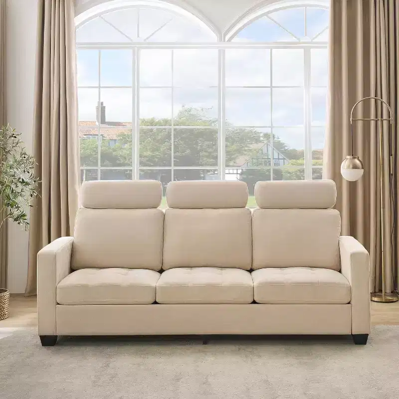 89 in Oversized 3 Seat Sofa, Chenille Fabric Upholstered Sofa with Wide Armrest, Removable Headrest and Side Storage Pockets for Home Office