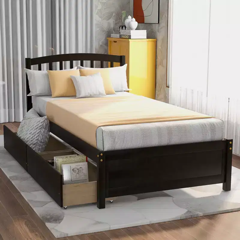 Twin Size Platform Bed with Two Drawers and Headboard