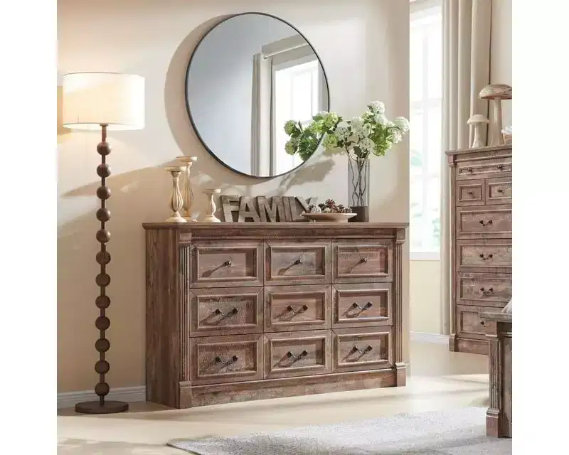 Mastgoal 48 Farmhouse Dresser with 6 Drawers, Rustic Wood Closet Storage with Roman Column for Bedroom