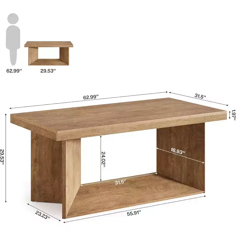 63-Inch Executive Desk, Office Computer Desk with Heavy Duty Pedestal, Farmhouse Workstations Writing Table for Home Office, Rustic Brown