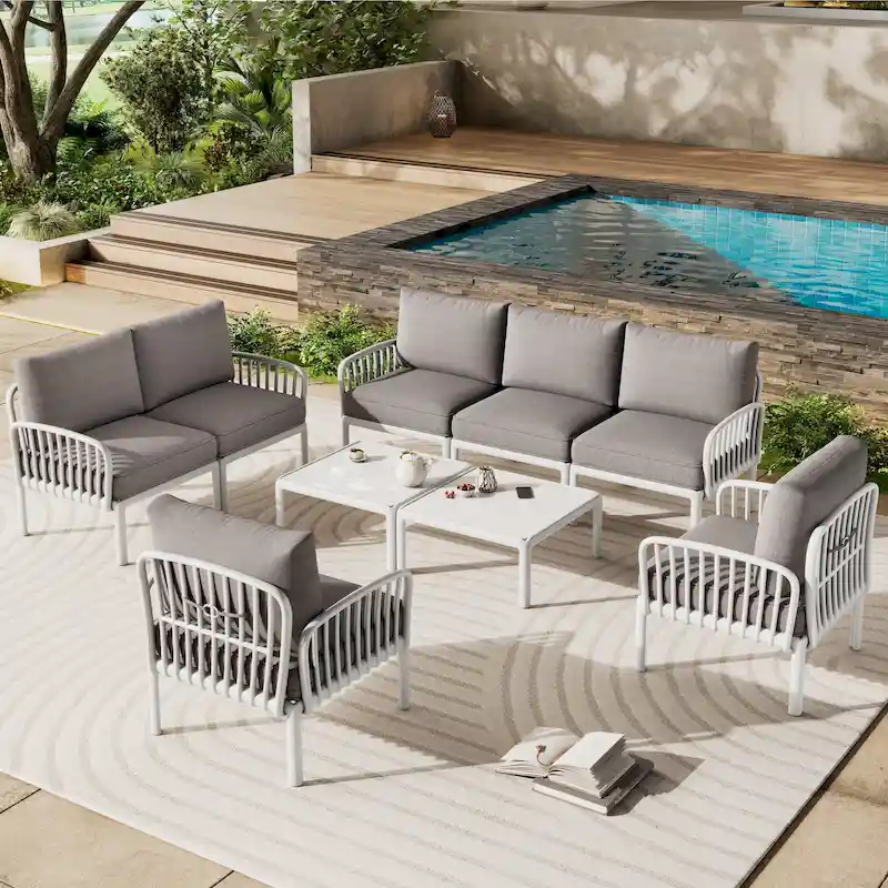 Christopher Knight Home - Ashton 5-Piece Outdoor Patio Sectional with Two Coffee Tables, Deep Seating and Plush Cushions