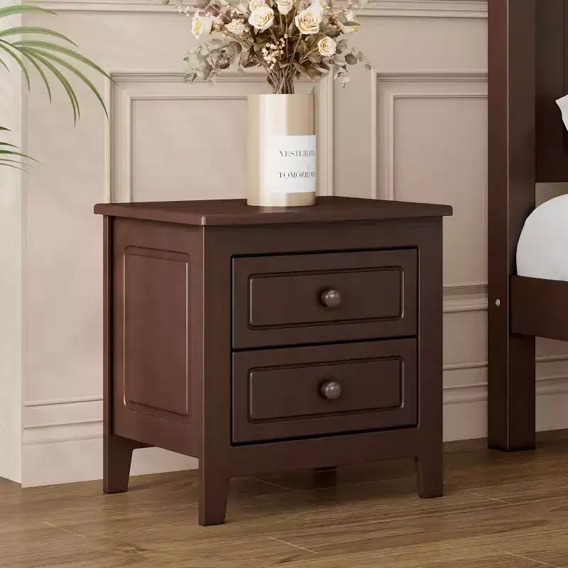 Mid Century Nightstand with 2 Storage Drawers, Walnut Finish Bedside End Table for Bedroom, Living Room, Office