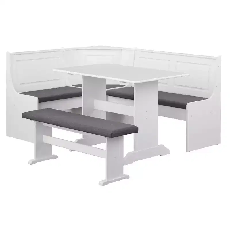 Buylateral 3pc Polly Farmhouse Upholstered Solid Wood Breakfast Nook Dining Set
