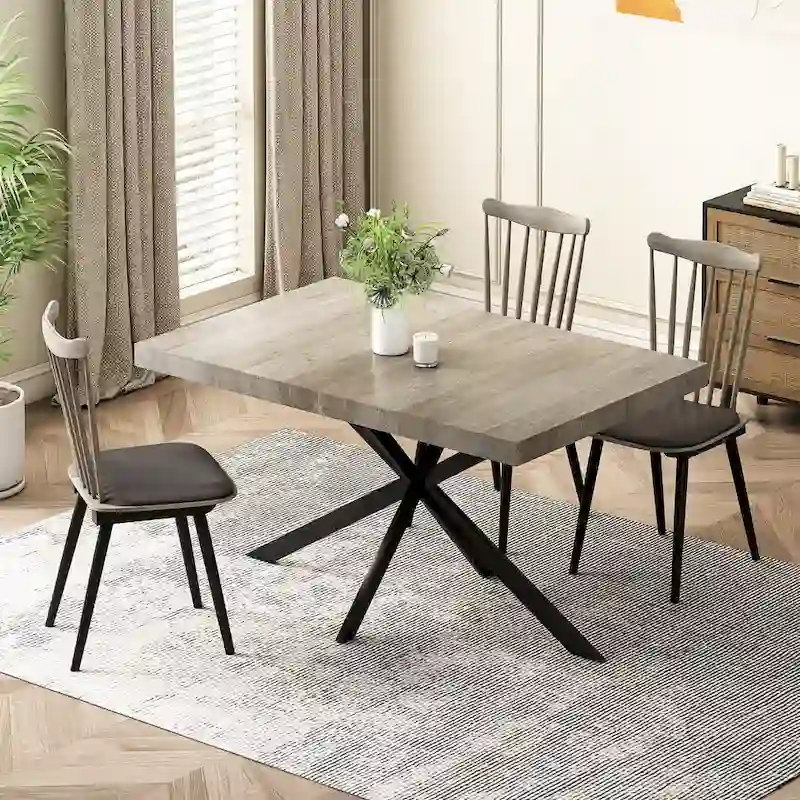 Retro Rectangular Extendable Dining Table with Storage Box