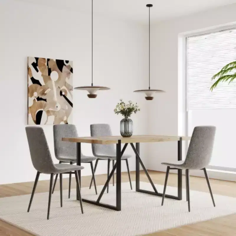 Linen Upholstered Dining Chair Set, 4 Pieces, Black Metal Legs