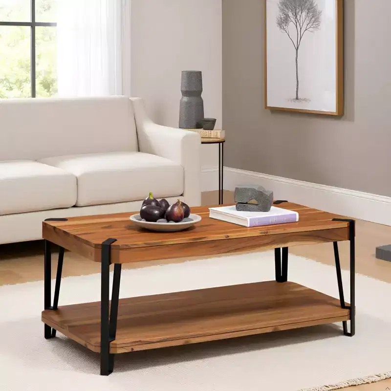 Live Edge Solid Wood Coffee Table Metal and Wood