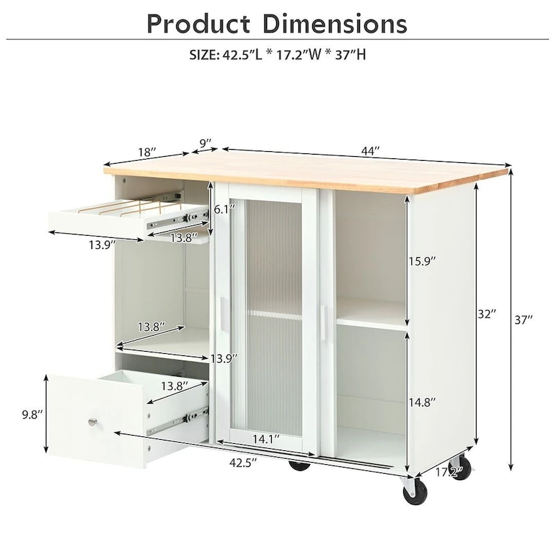 Folding Kitchen Cart with LED Lights