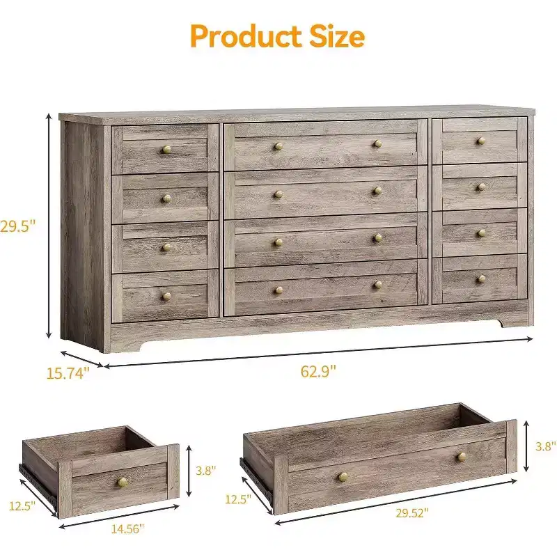 Acekool 12 Drawer Dresser, Wide Modern Chest and TV Stand for 65 Inch TV, Storage Organizer for Bedroom, Living Room, Hallway