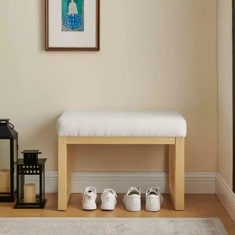 Shoe Changing Bench with Wooden Frame and Soft Cushioned Seat for Hallway and Living Room - Beige