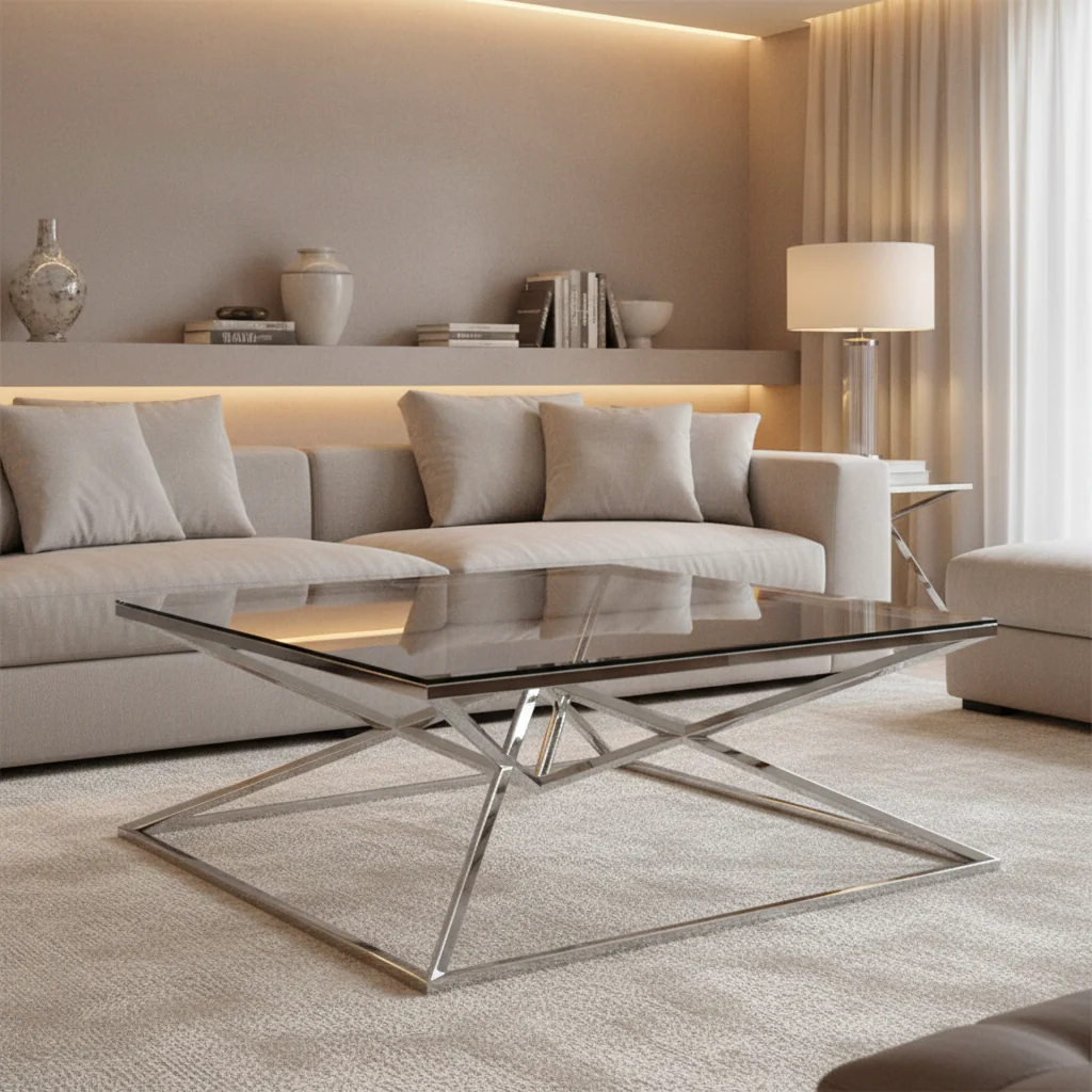 Angled Stainless Steel Square Coffee Table
