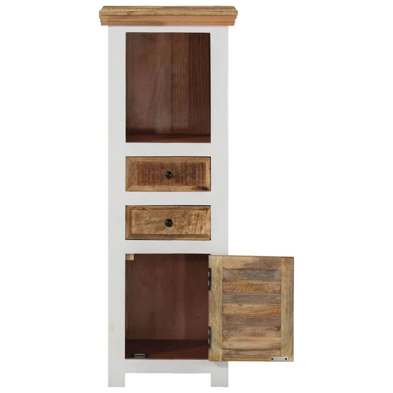 Solid Wood Highboard with Storage – Brown & White, 15.7 x 11.8 x 43.3 in