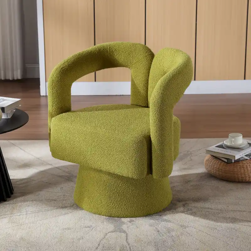 HOMEFUN Boucle Upholstered 360 Degree Swivel Cuddle Barrel Accent Chairs