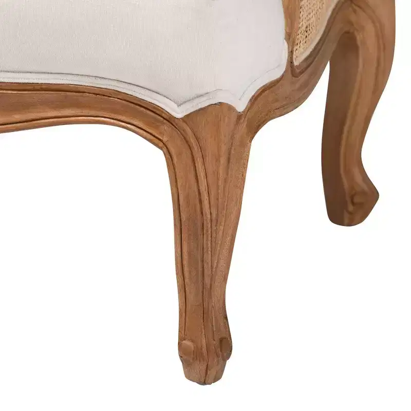 French-Inspired Accent Chair – Bayur Wood, Rattan, Foam Padded, No Assembly