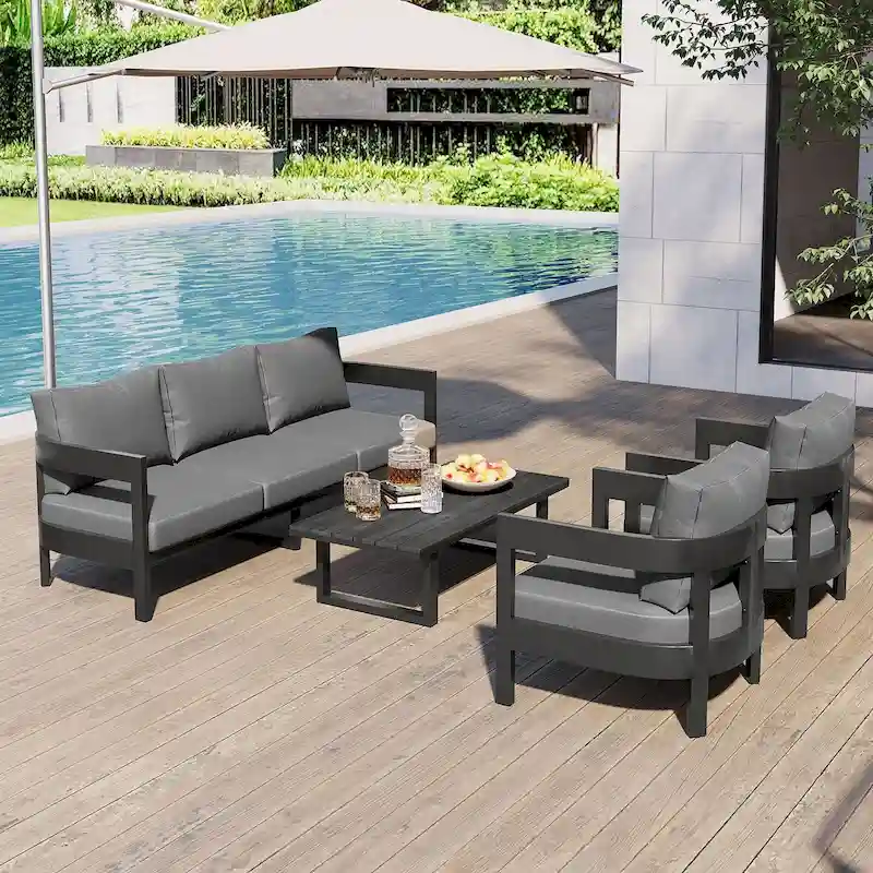 Outdoor Seating Set with Thick Cushions for Ultimate Comfort, Perfect for Lawns, Patios, and Poolside