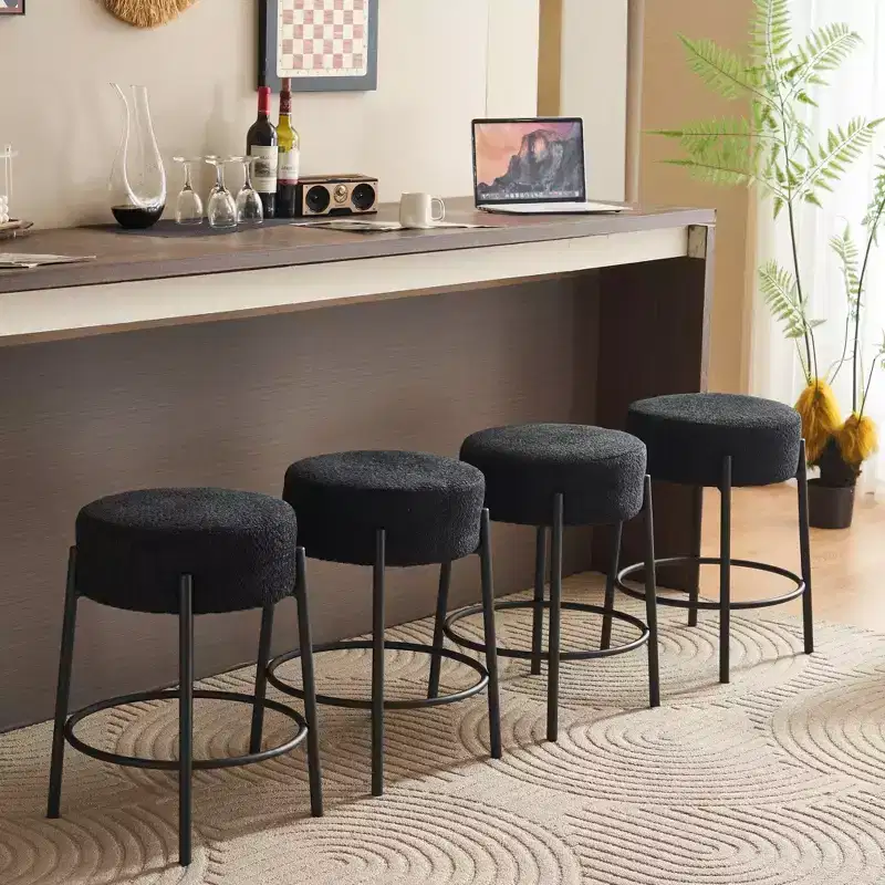 HOMLUX 24 Round Bar Stool Set of 2 Counter Height Kitchen Dining Chairs White/Black