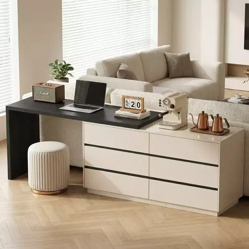Gaoyangjiaju Modern 60.43 inch Executive L-Shaped Desk with 6-Drawer Storage - Two-Tone Finish