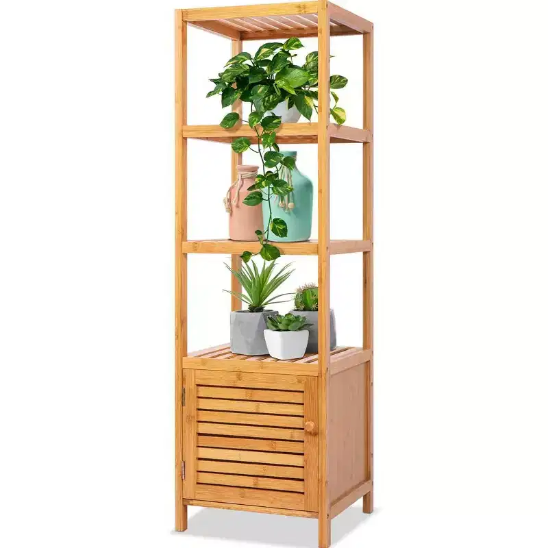 5-Tier Bamboo Storage Cabinet with 4 Shelves & Door, Eco-Friendly, Indoor/Outdoor