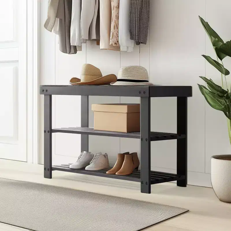 3-Tier Bamboo Shoe Rack Bench, Compact Storage Organizer, 286lb Capacity, Suitable for Entryway, Bedroom, Living Room, Balcony