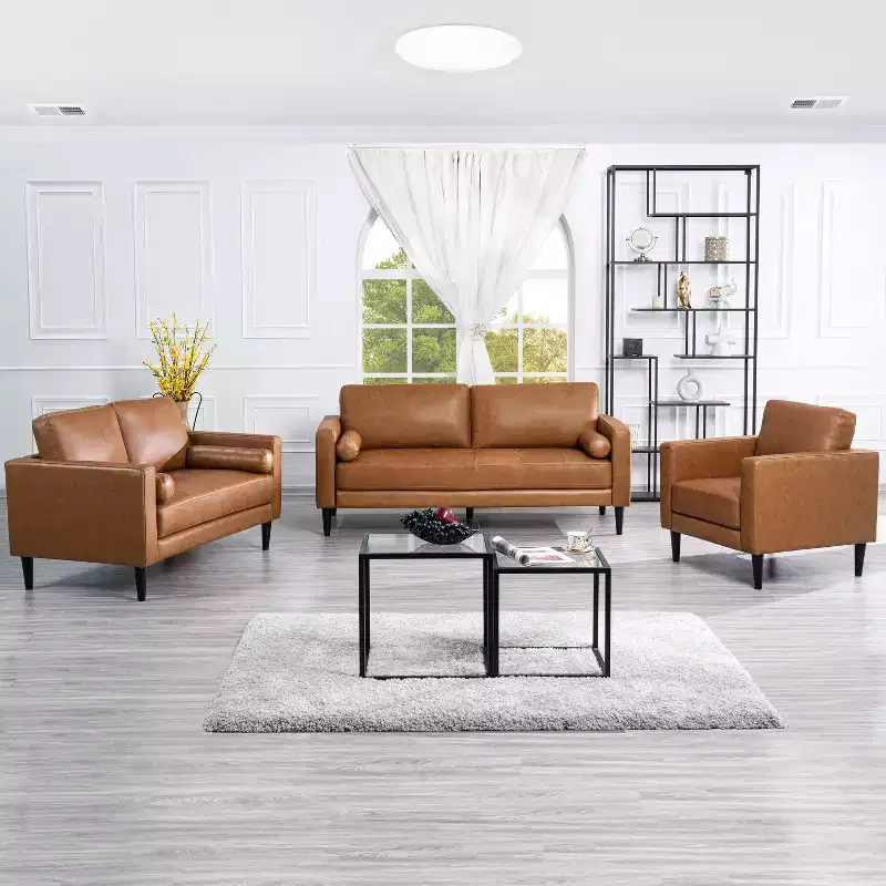 Home Imports Emporium Upholstered Chair, Loveseat and Sofa Set Combos for Living Room in Tan, Leather