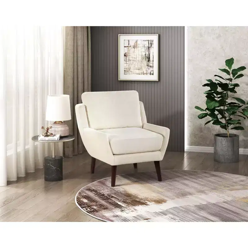 Accent Lounge Armchair with Chenille Upholstery, Reversible Cushion, Solid Wood Legs, for Living Room, Bedroom, Office
