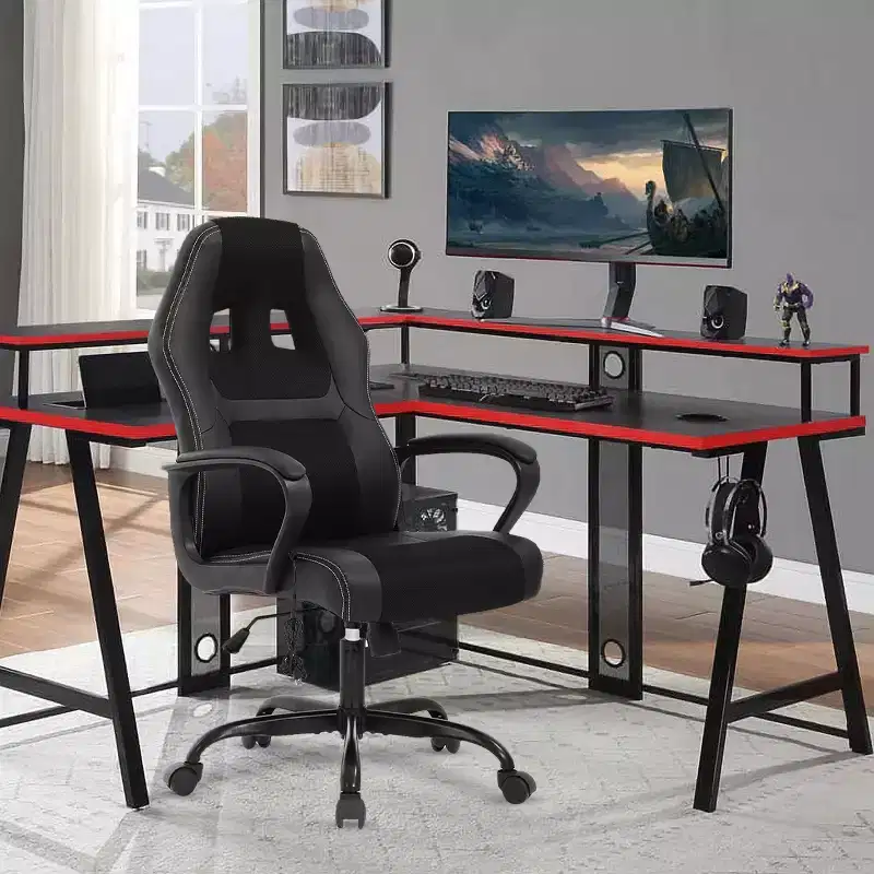 Gaming Chair Office Chair with Lumbar Support Adjustable Height PU Leather Executive Chair for Women Men Adults