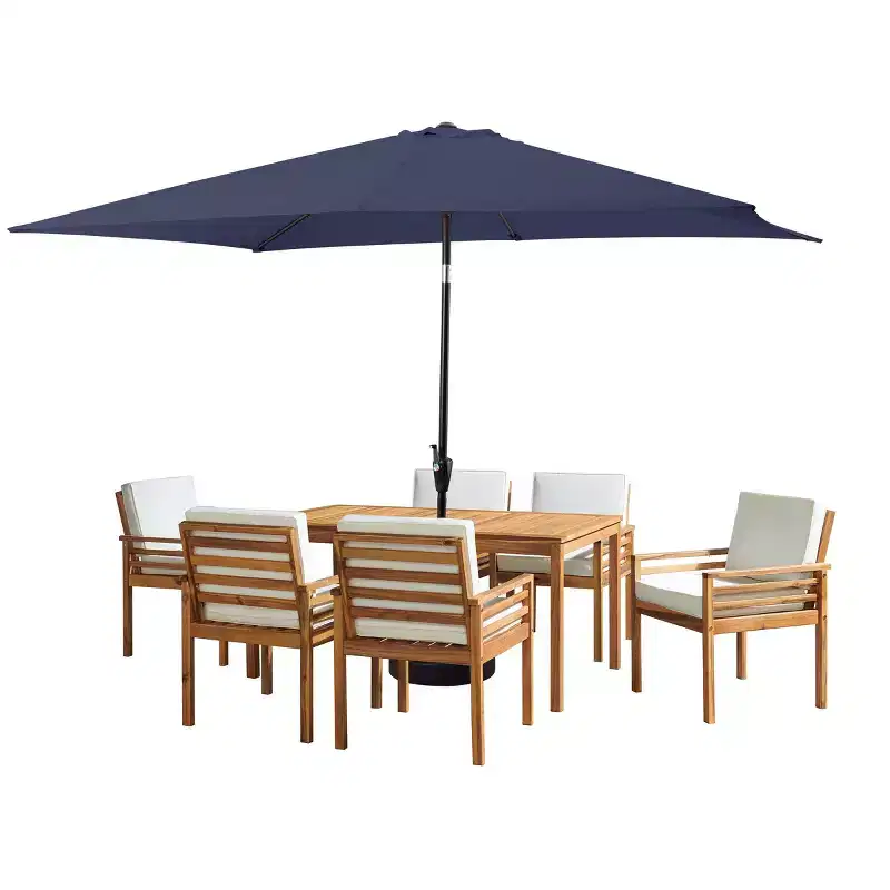Alaterre Furniture 8pc Outdoor Patio Dining Set, Okemo Table with 10' Rectangular Umbrella