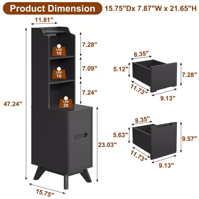 Tall Nightstand with Charging Station,Modern End Bedside Table for Bedroom