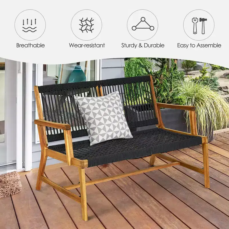 Costway 2-Person Patio Acacia Wood Bench Loveseat Chair Garden Furniture Black\\Grey\\Turquoise