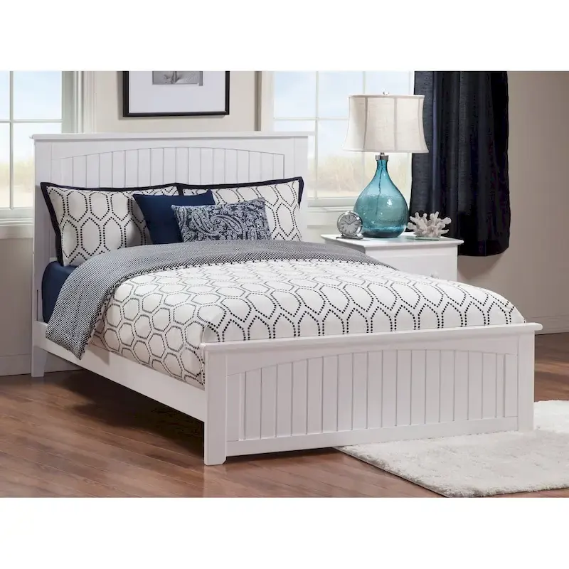 Queen Platform Bed – Grooved Panel Headboard, Matching Footboard, White, No Box Spring