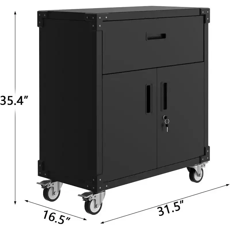 Heavy Duty Rolling Garage Storage Cabinets with Wheels, Metal Tool Cabinet with Drawer, Adjustable Shelf & Locks for Warehouse Workshop, Black