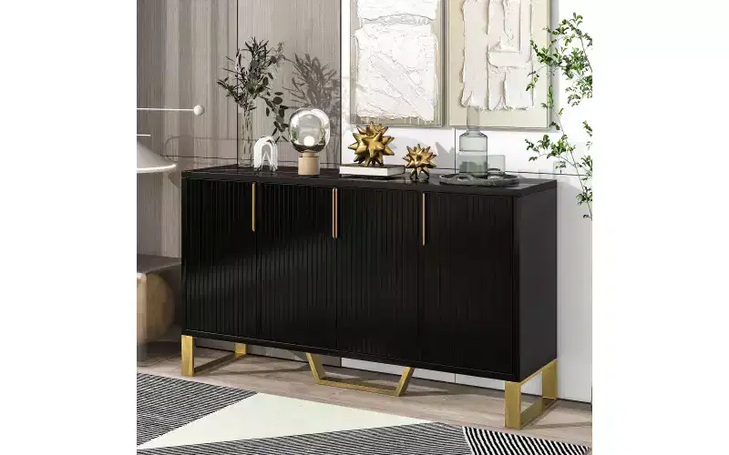 Zevemomo Buffet Sideboard Storage Cabinet Coffee Bar Console Table with Adjustable Shelf, 4 Doors, Black