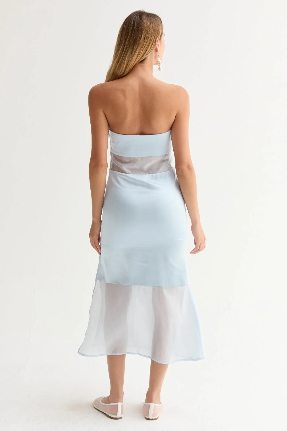 Satin Mixed Media Tube Midi Dress
